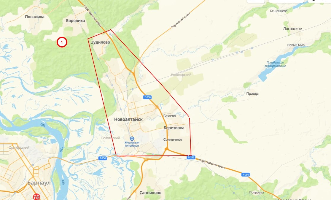 Карта зоны доставки: Новоалтайск и окрестности